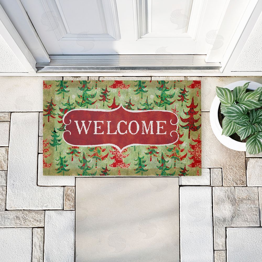 Tim Coffey Antique Welcome Whimsical Trees Unwoven Outdoor Door Mat