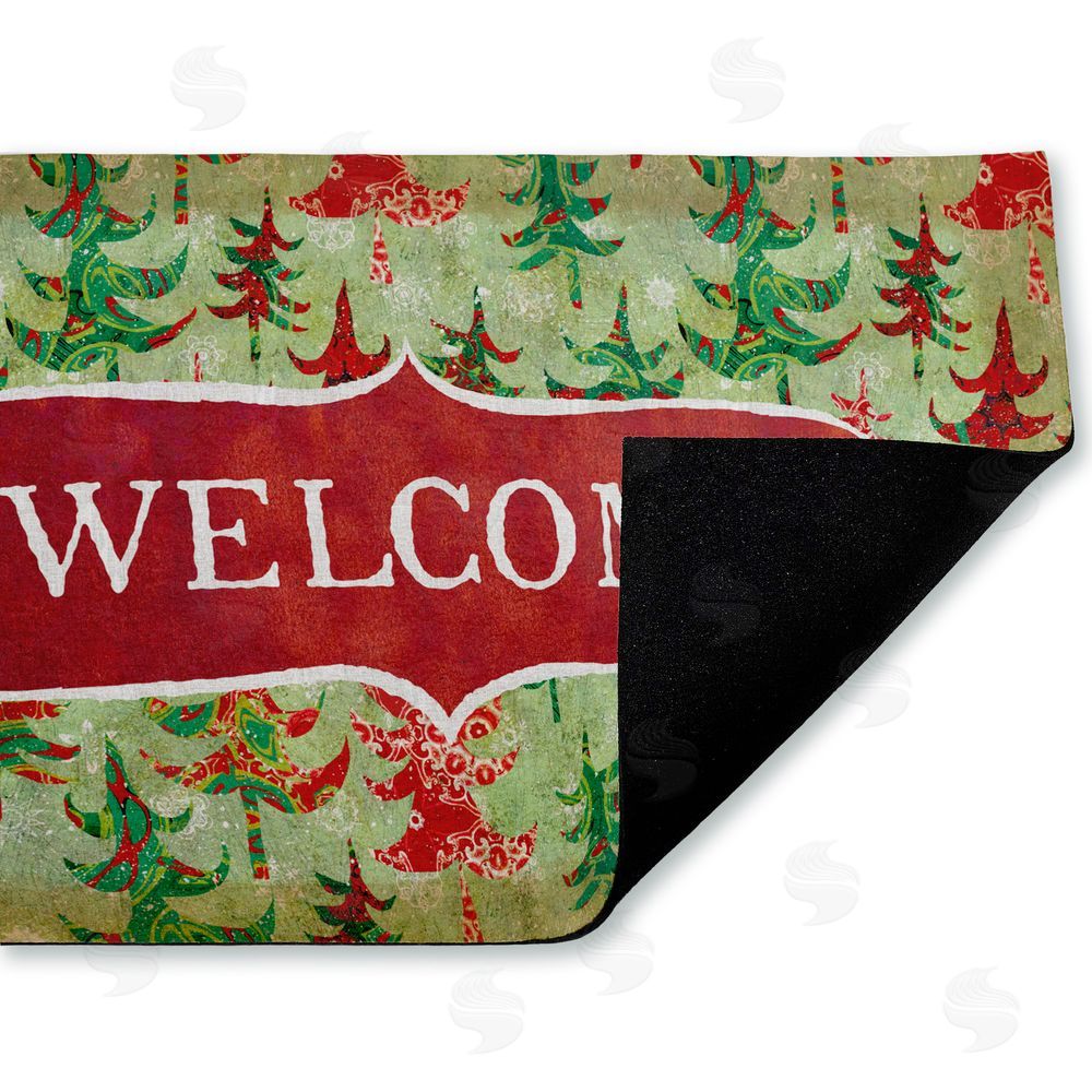 Tim Coffey Antique Welcome Whimsical Trees Unwoven Outdoor Door Mat