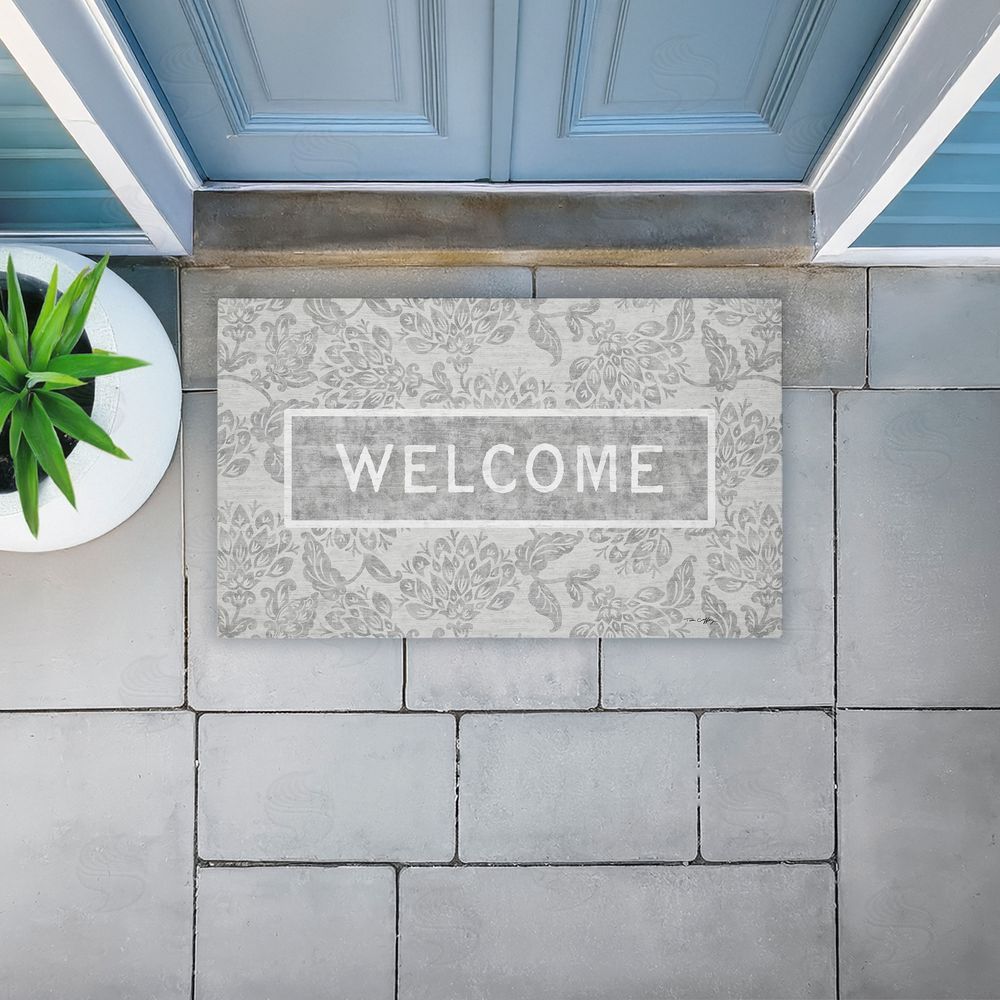 Tim Coffey Distressed Ornate Florals Welcome Unwoven Outdoor Door Mat