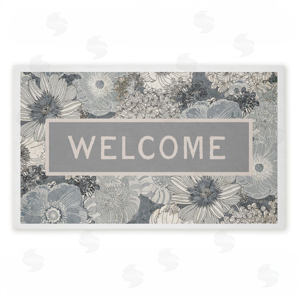 Tim Coffey Monochrome Blooms Welcome Unwoven Outdoor Door Mat