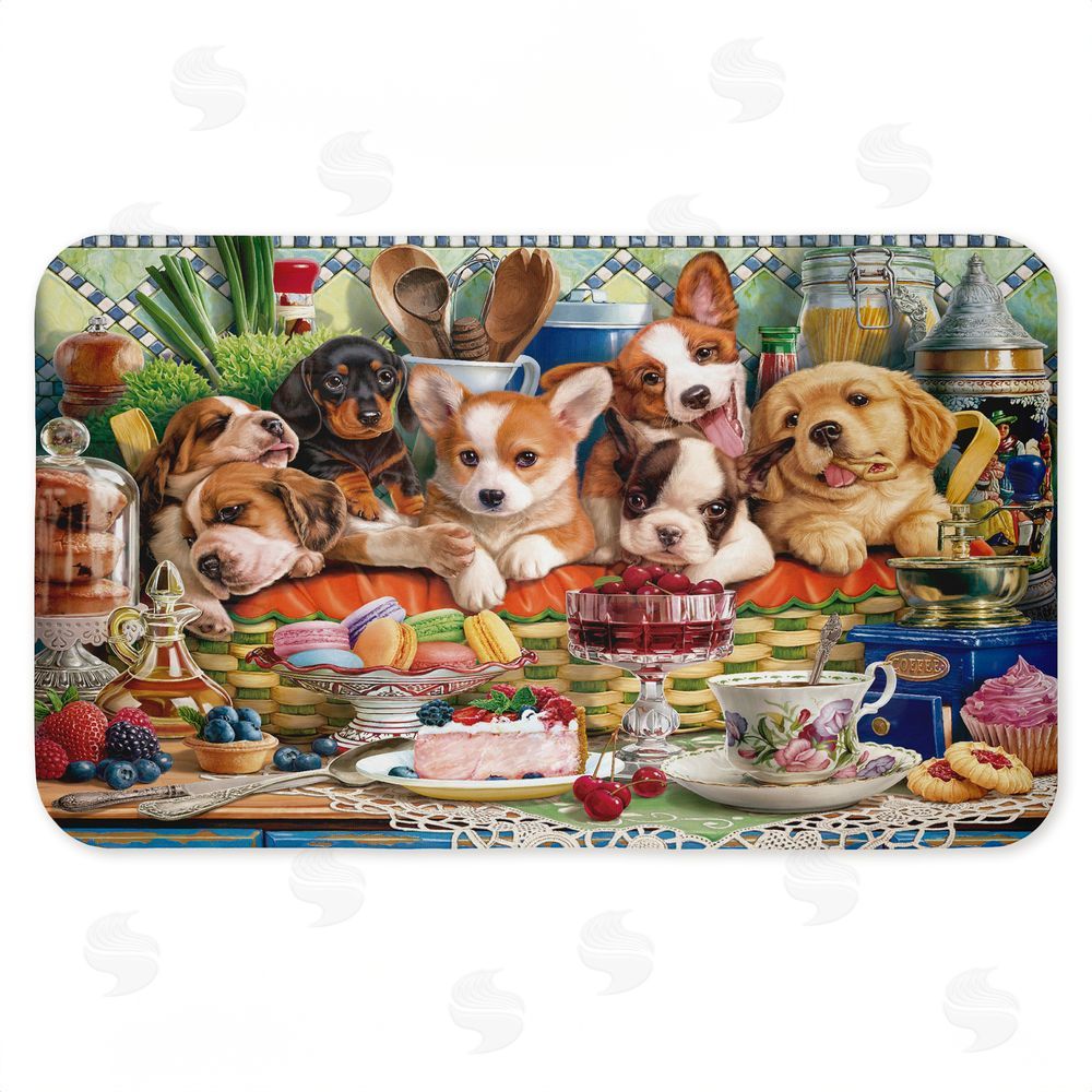 Image World Puppies In Basket Tea Party Kitchen Floor Mat