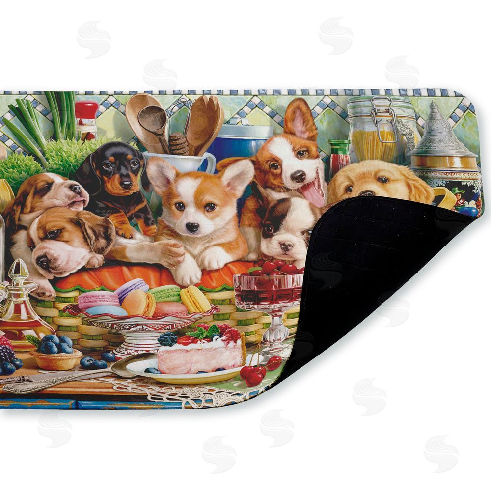 Image World Puppies In Basket Tea Party Kitchen Floor Mat
