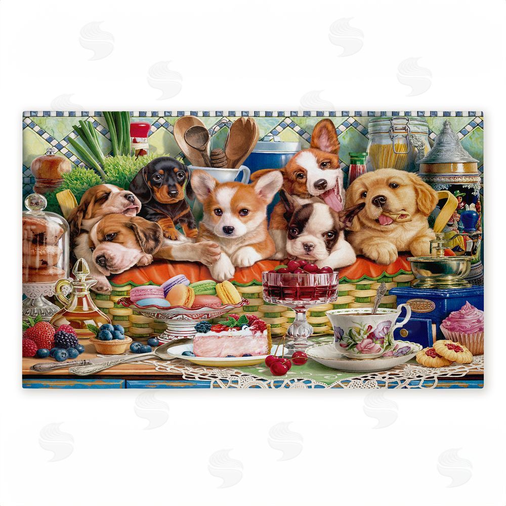 Image World Puppies In Basket Tea Party Unwoven Outdoor Door Mat