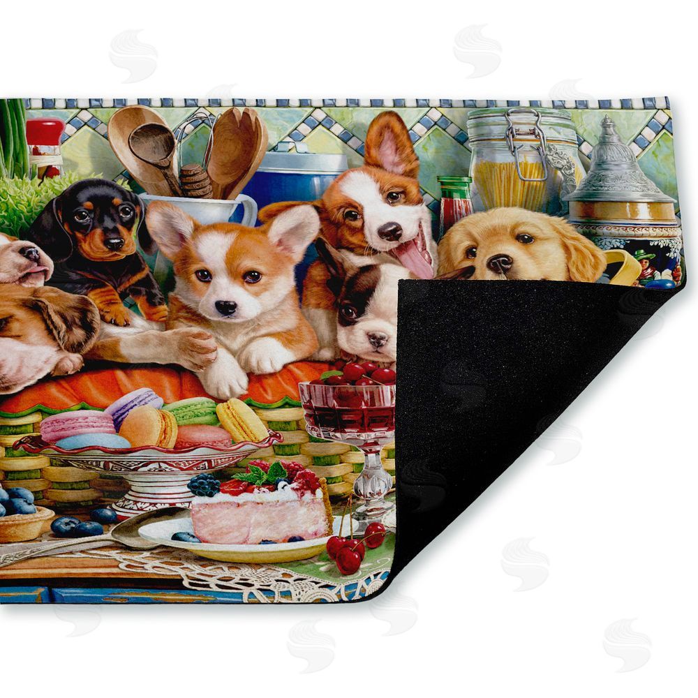 Image World Puppies In Basket Tea Party Unwoven Outdoor Door Mat