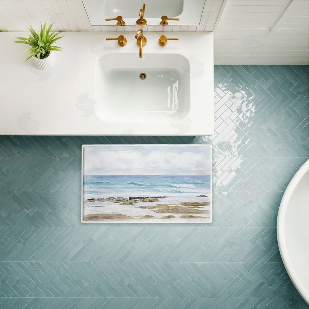 Ramona Murdock Wave Therapy Rocky Shore Plush Bathroom Floor Mat