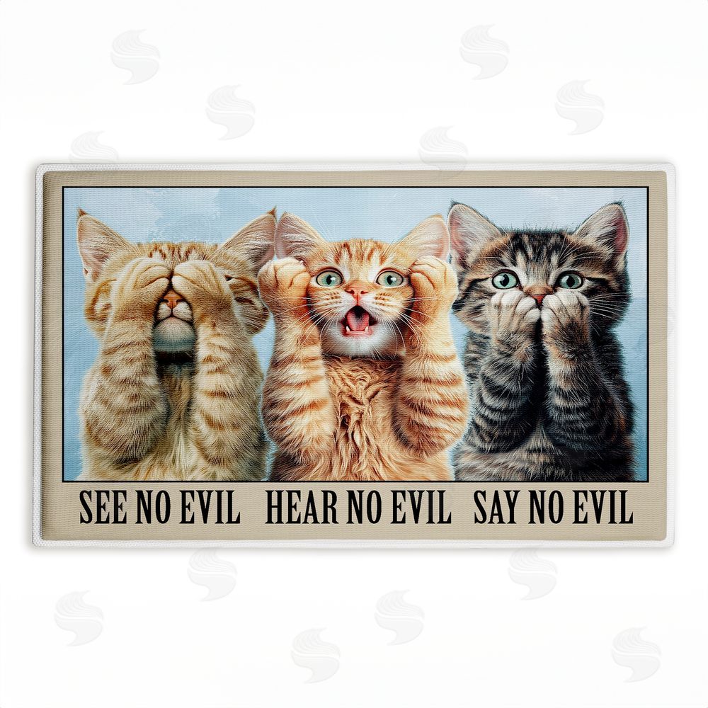 Jim Baldwin See No Evil Cats Trio Plush Bathroom Floor Mat
