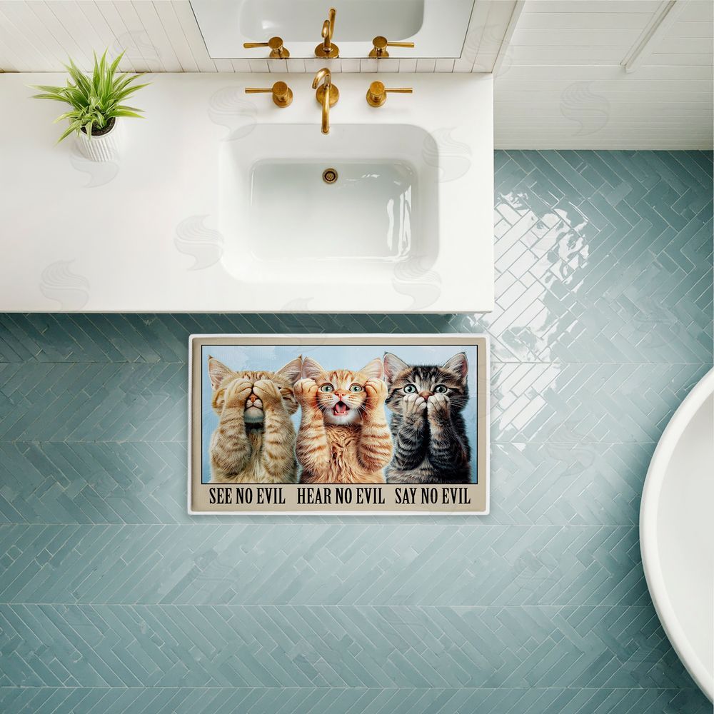 Jim Baldwin See No Evil Cats Trio Plush Bathroom Floor Mat
