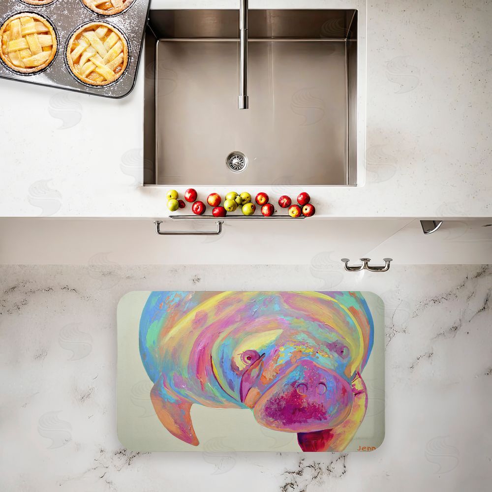 Jennifer Seeley Chromatic Hue Manatee Kitchen Floor Mat