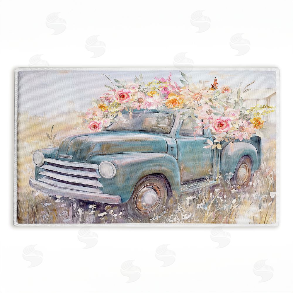 Nina Blue Country Cargo Roses Plush Bathroom Floor Mat
