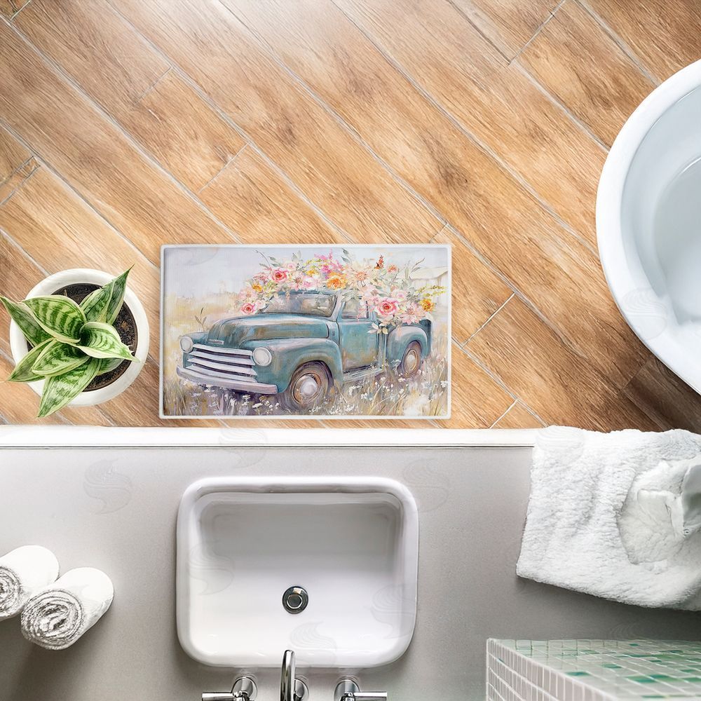 Nina Blue Country Cargo Roses Plush Bathroom Floor Mat