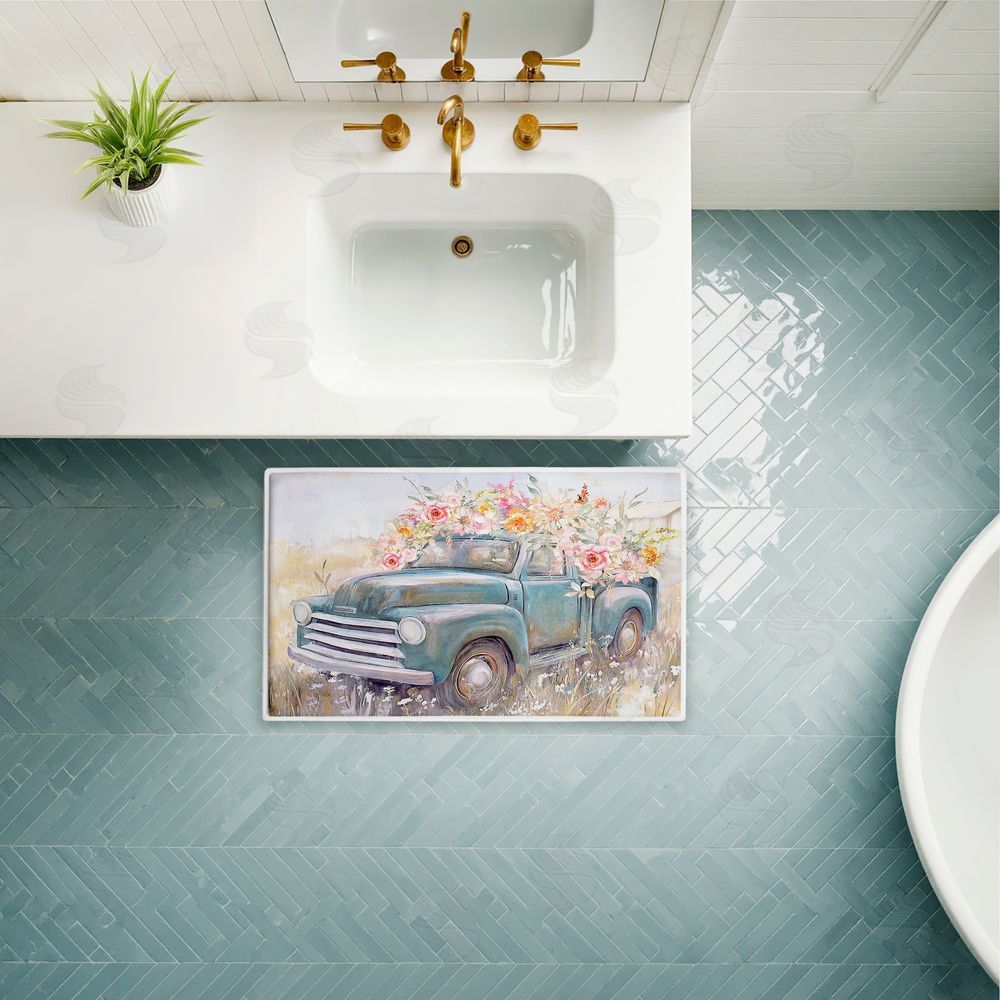 Nina Blue Country Cargo Roses Plush Bathroom Floor Mat