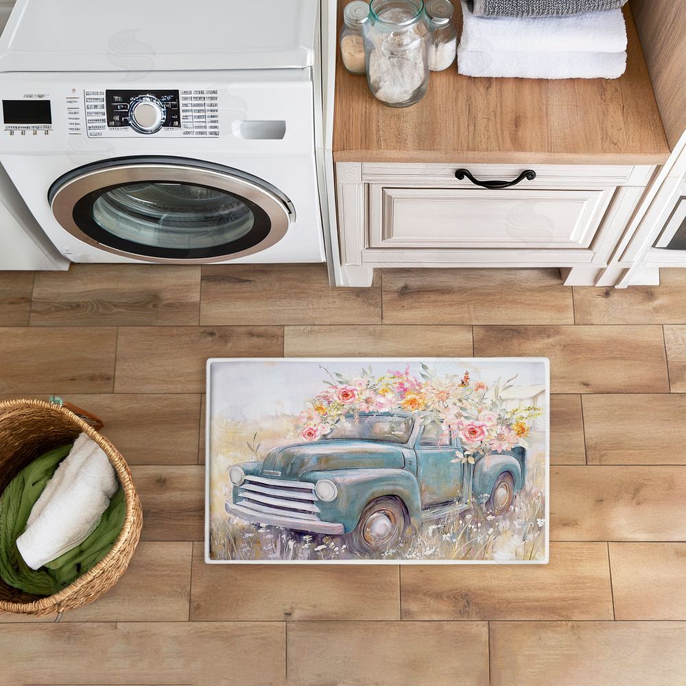 Nina Blue Country Cargo Roses Plush Bathroom Floor Mat