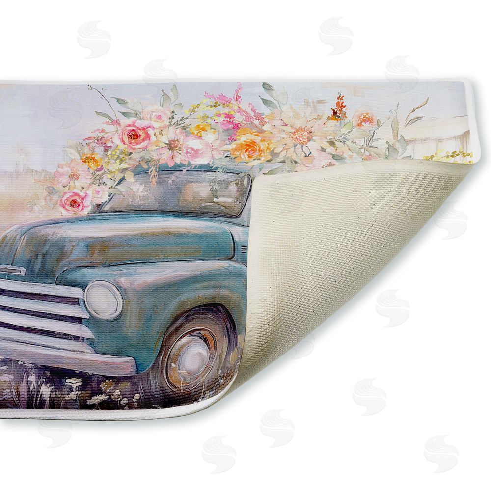Nina Blue Country Cargo Roses Plush Bathroom Floor Mat