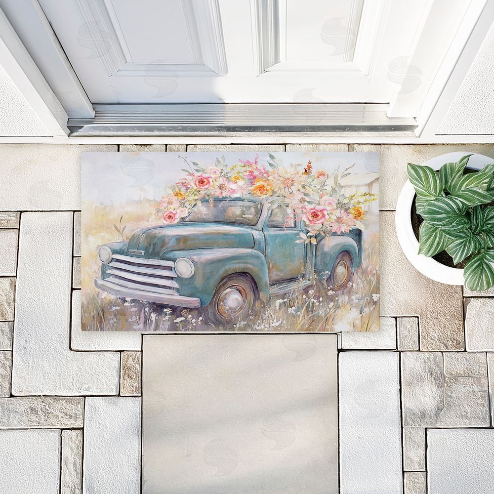 Nina Blue Country Cargo Roses Unwoven Outdoor Door Mat
