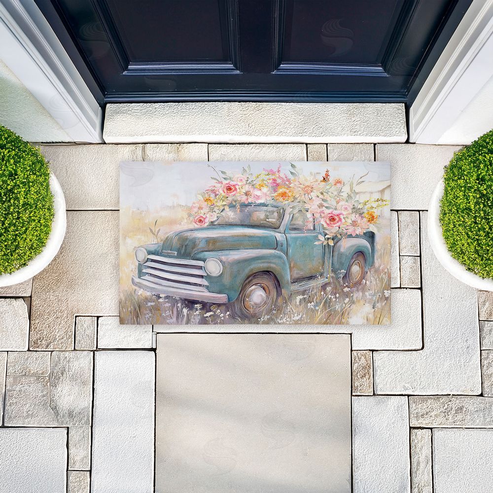 Nina Blue Country Cargo Roses Unwoven Outdoor Door Mat