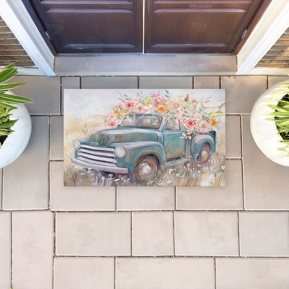 Nina Blue Country Cargo Roses Unwoven Outdoor Door Mat