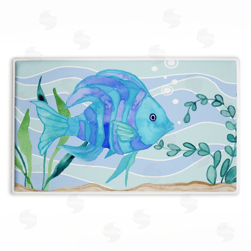 Audrey Jeanne Roberts Fun Blue Fish Underwater Plush Bathroom Floor Mat