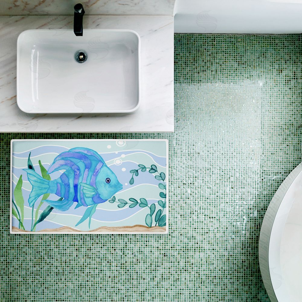 Audrey Jeanne Roberts Fun Blue Fish Underwater Plush Bathroom Floor Mat