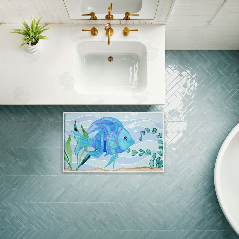 Audrey Jeanne Roberts Fun Blue Fish Underwater Plush Bathroom Floor Mat