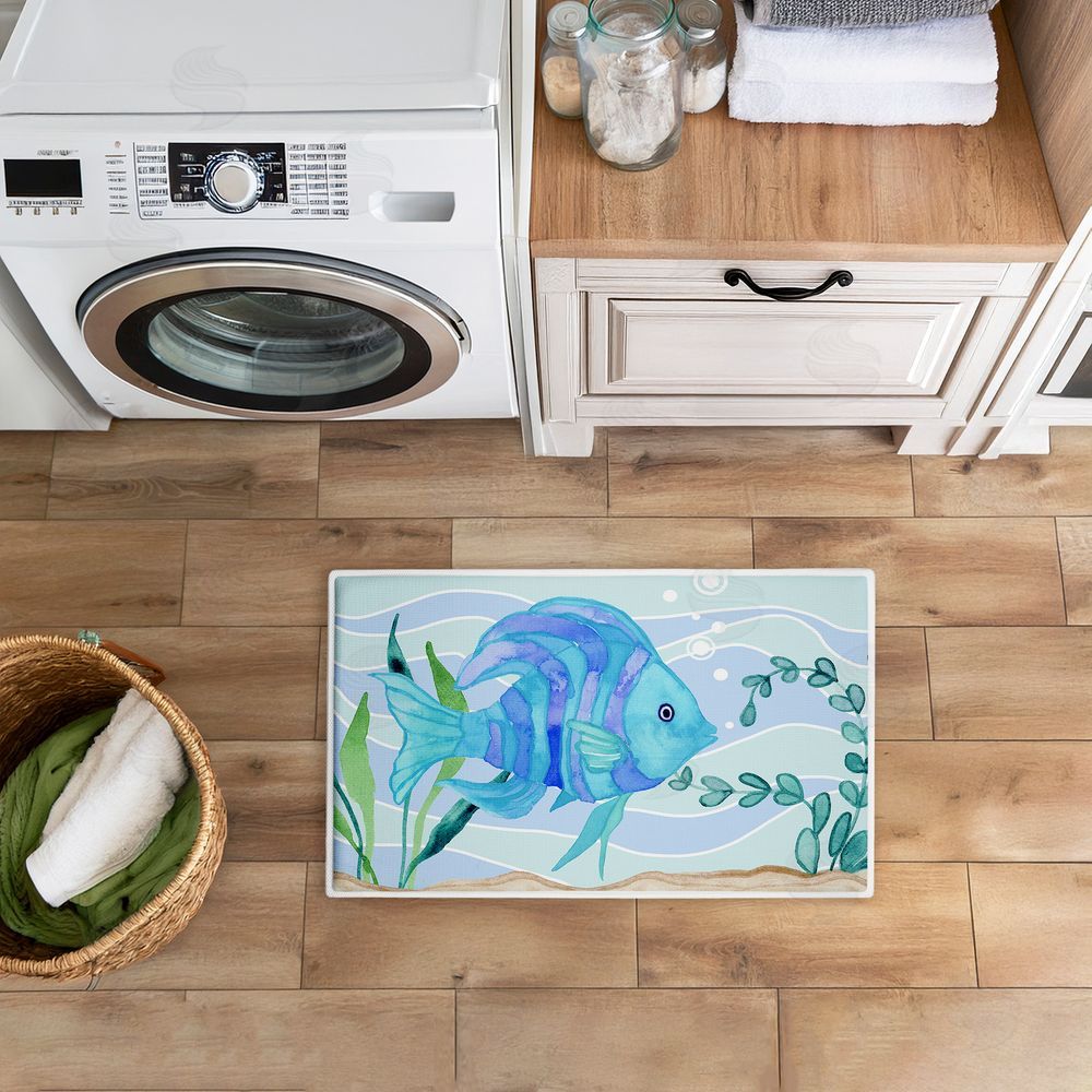 Audrey Jeanne Roberts Fun Blue Fish Underwater Plush Bathroom Floor Mat