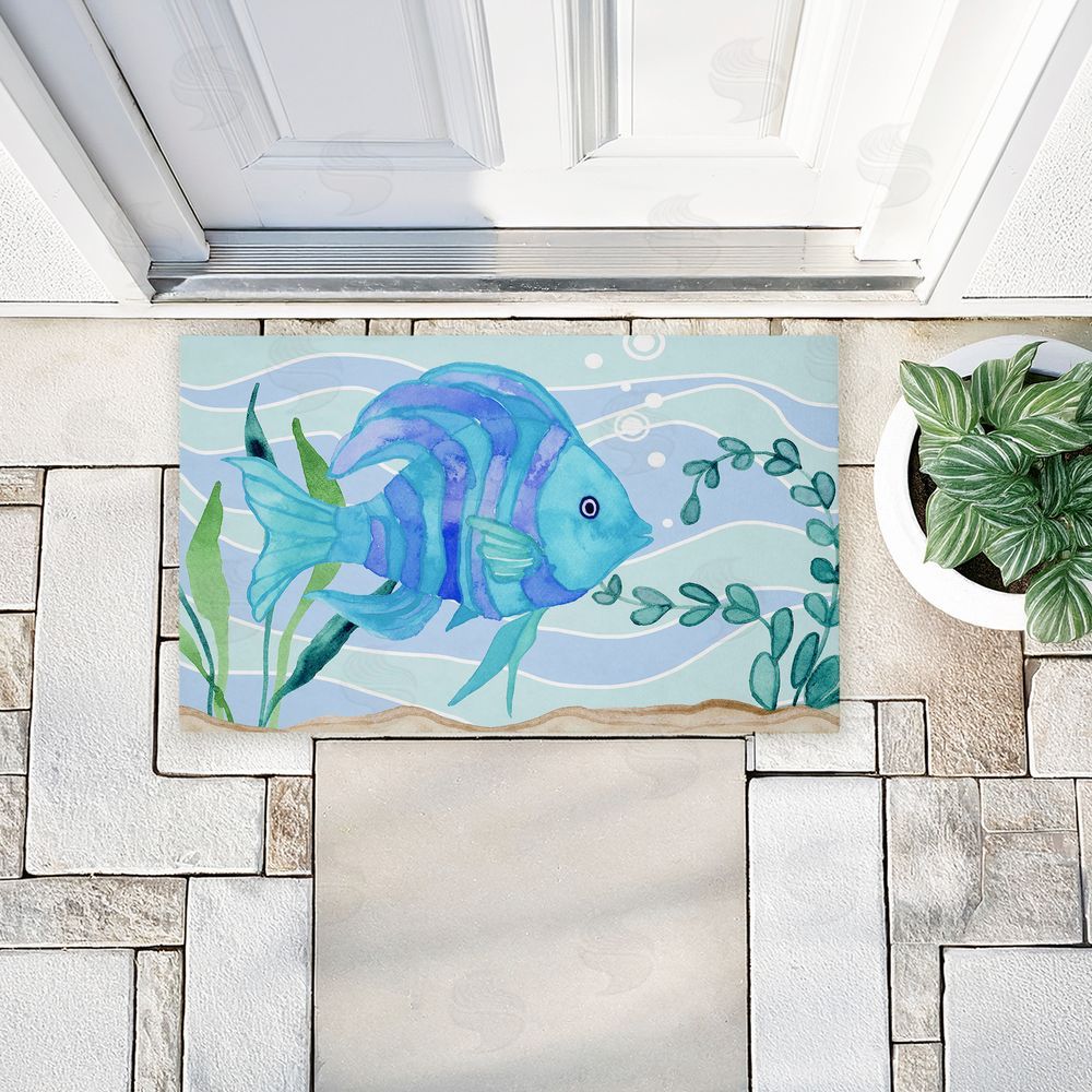 Audrey Jeanne Roberts Fun Blue Fish Underwater Unwoven Outdoor Door Mat