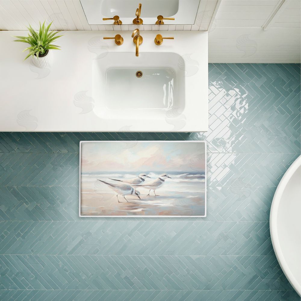 Ramona Murdock Blue Haven Bay Sandpipers Plush Bathroom Floor Mat