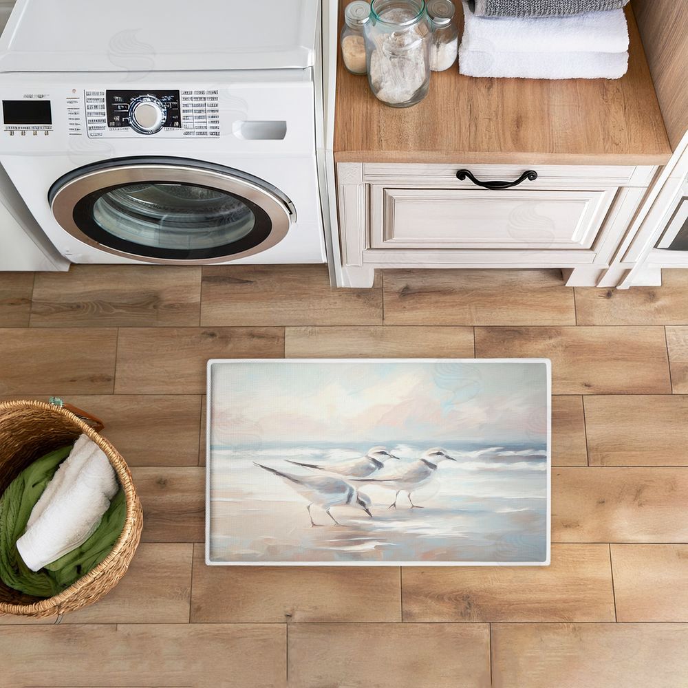 Ramona Murdock Blue Haven Bay Sandpipers Plush Bathroom Floor Mat