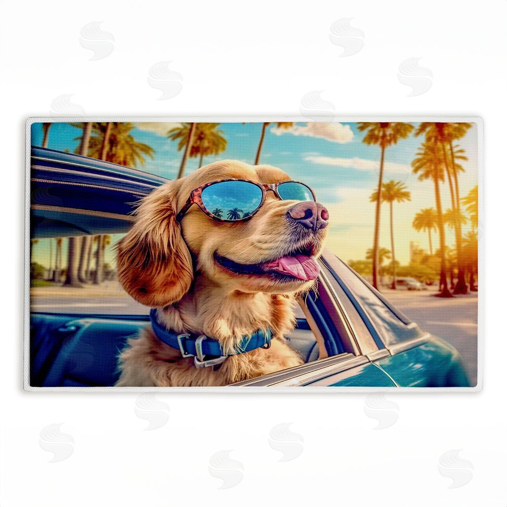Image World Cool Puppy Tropical Sunset Plush Bathroom Floor Mat
