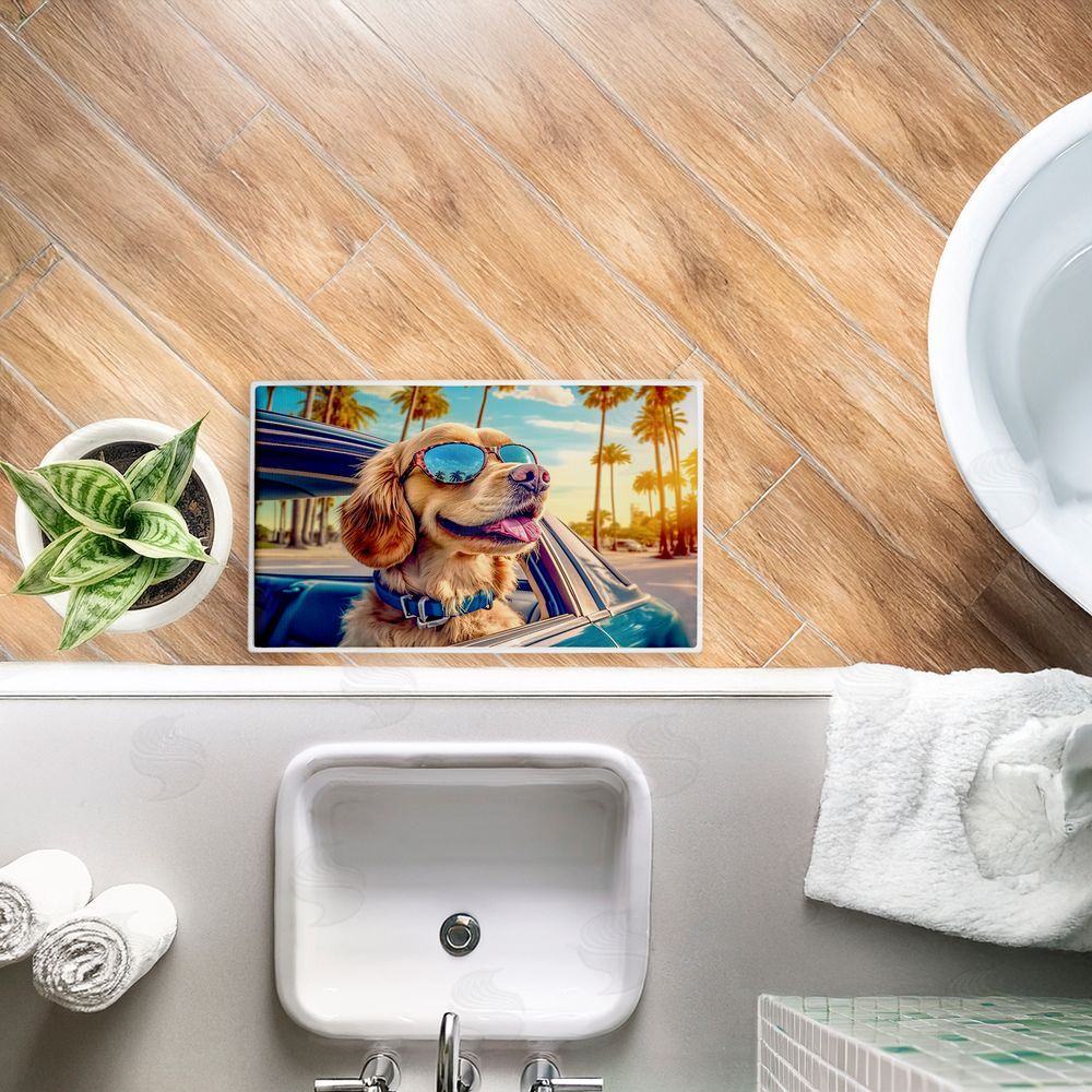 Image World Cool Puppy Tropical Sunset Plush Bathroom Floor Mat