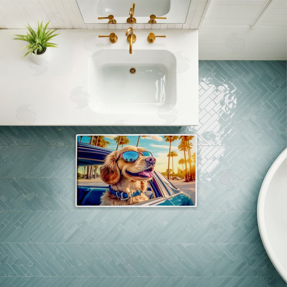 Image World Cool Puppy Tropical Sunset Plush Bathroom Floor Mat