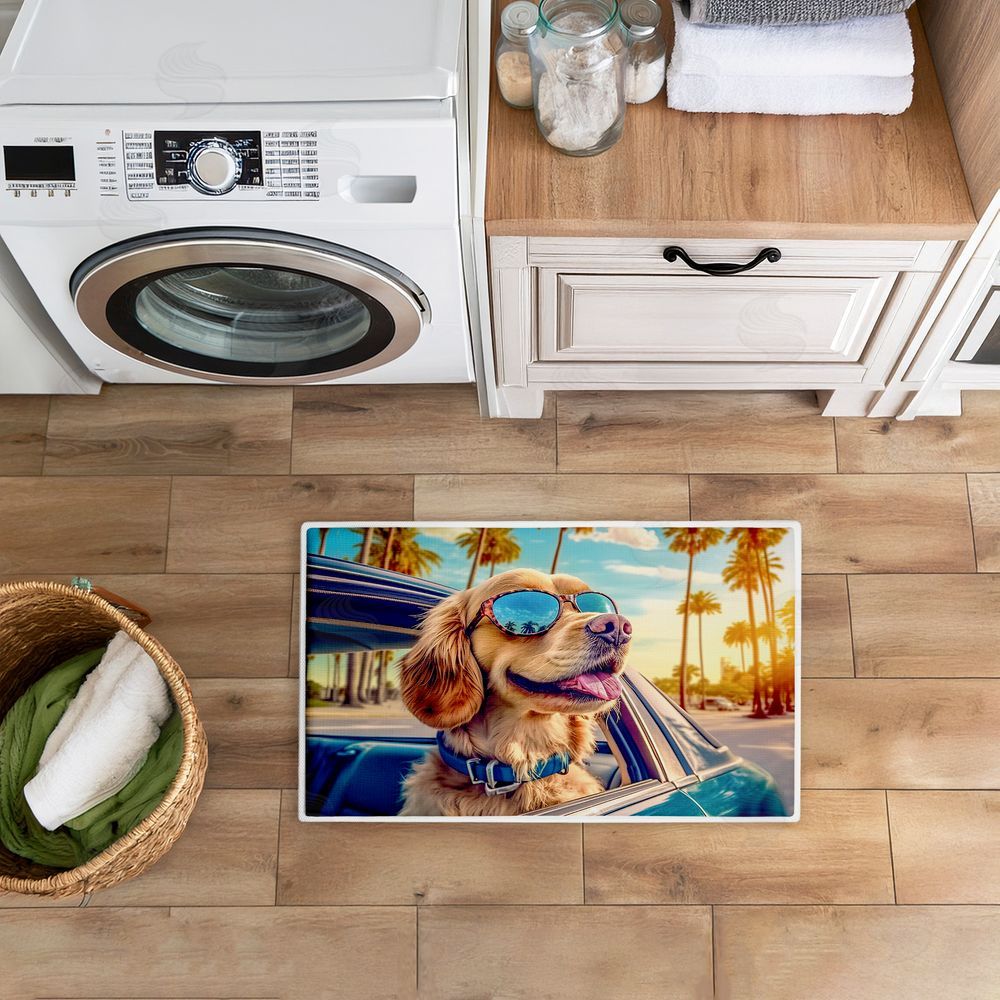 Image World Cool Puppy Tropical Sunset Plush Bathroom Floor Mat