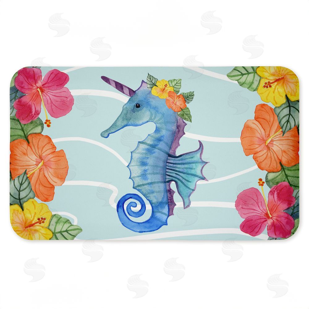 Audrey Jeanne Roberts Unicorn Seahorse & Hibiscus Kitchen Floor Mat