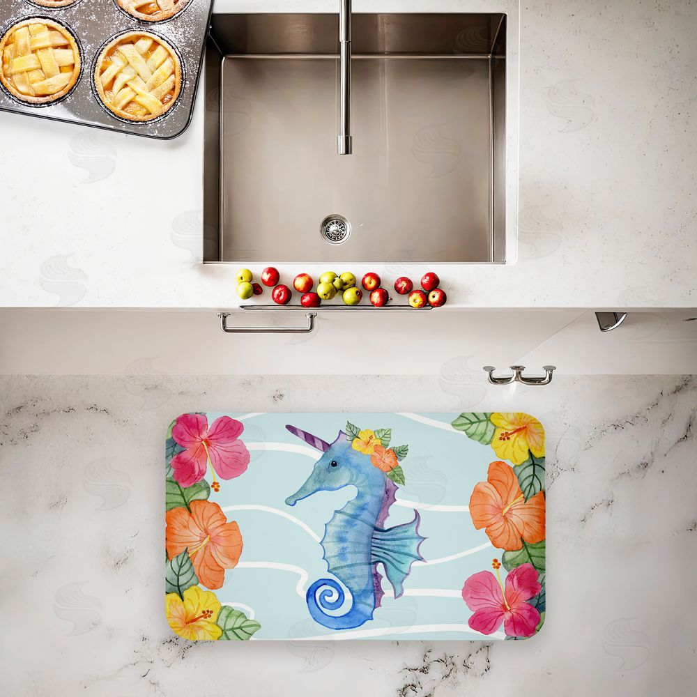 Audrey Jeanne Roberts Unicorn Seahorse & Hibiscus Kitchen Floor Mat