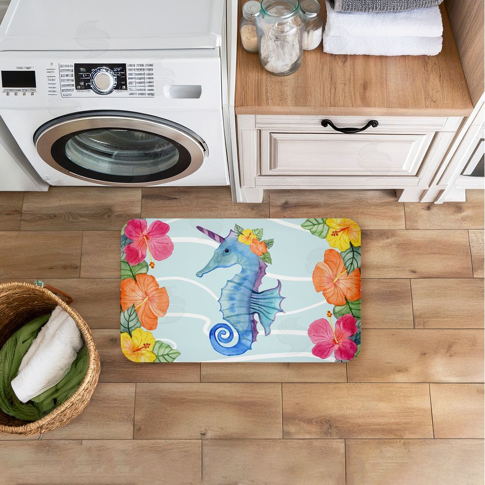 Audrey Jeanne Roberts Unicorn Seahorse & Hibiscus Kitchen Floor Mat