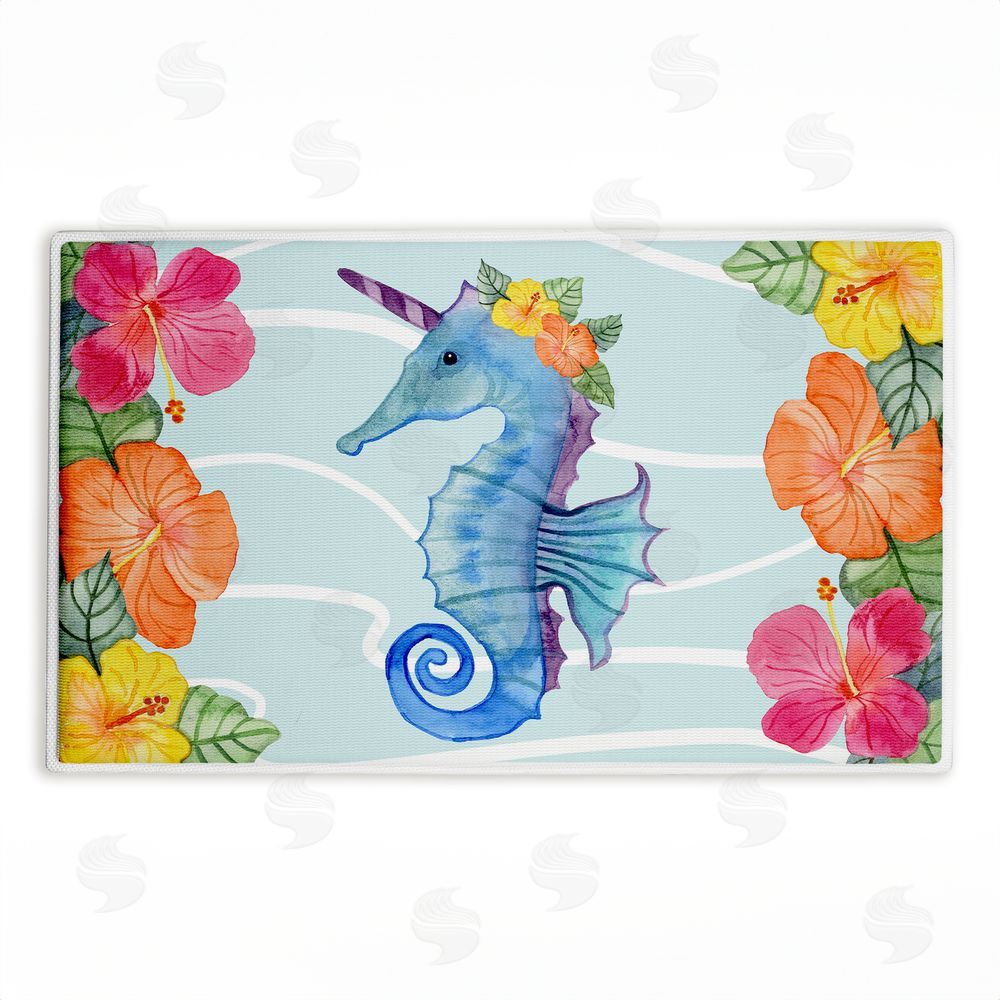 Audrey Jeanne Roberts Unicorn Seahorse & Hibiscus Plush Bathroom Floor Mat