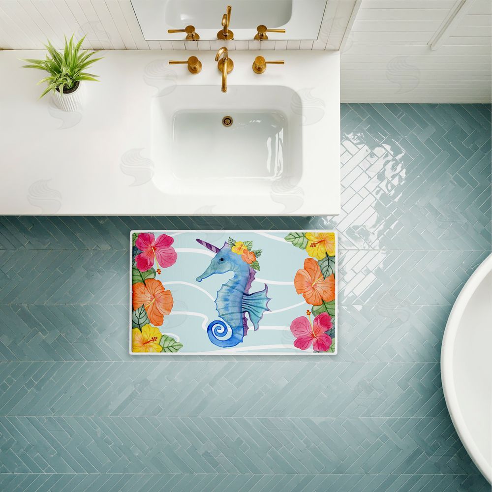 Audrey Jeanne Roberts Unicorn Seahorse & Hibiscus Plush Bathroom Floor Mat