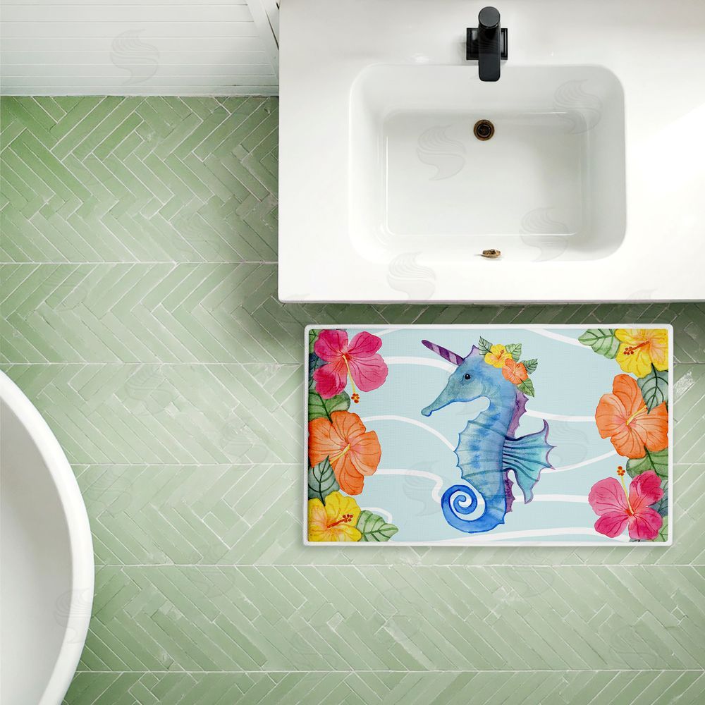 Audrey Jeanne Roberts Unicorn Seahorse & Hibiscus Plush Bathroom Floor Mat