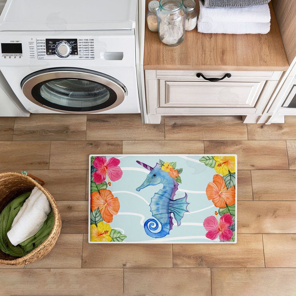 Audrey Jeanne Roberts Unicorn Seahorse & Hibiscus Plush Bathroom Floor Mat