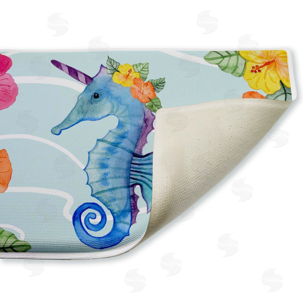 Audrey Jeanne Roberts Unicorn Seahorse & Hibiscus Plush Bathroom Floor Mat