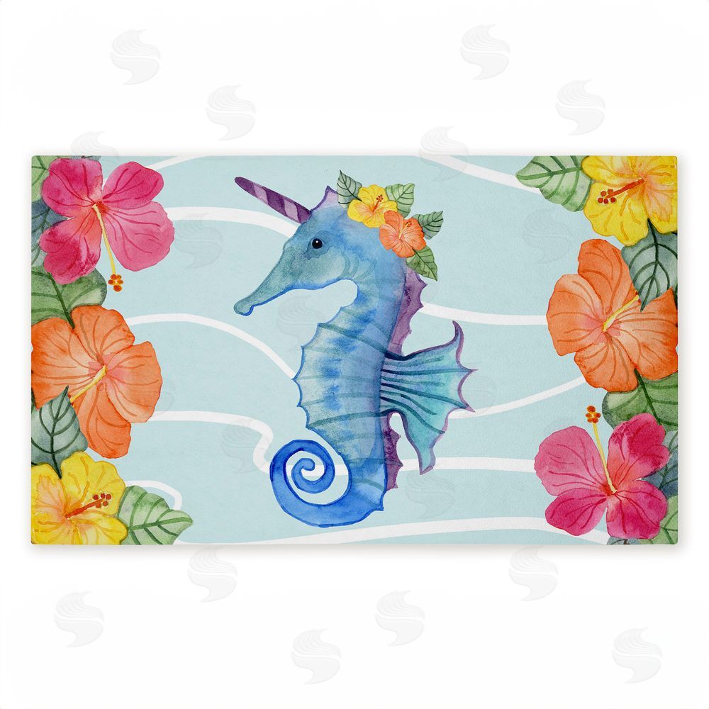 Audrey Jeanne Roberts Unicorn Seahorse & Hibiscus Unwoven Outdoor Door Mat
