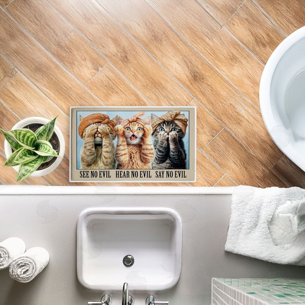 Jim Baldwin No Evil Cats Trio Plush Bathroom Floor Mat