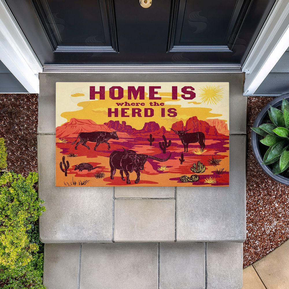 Diane Labombarbe Where The Herd Is Desert Scene Unwoven Outdoor Door Mat