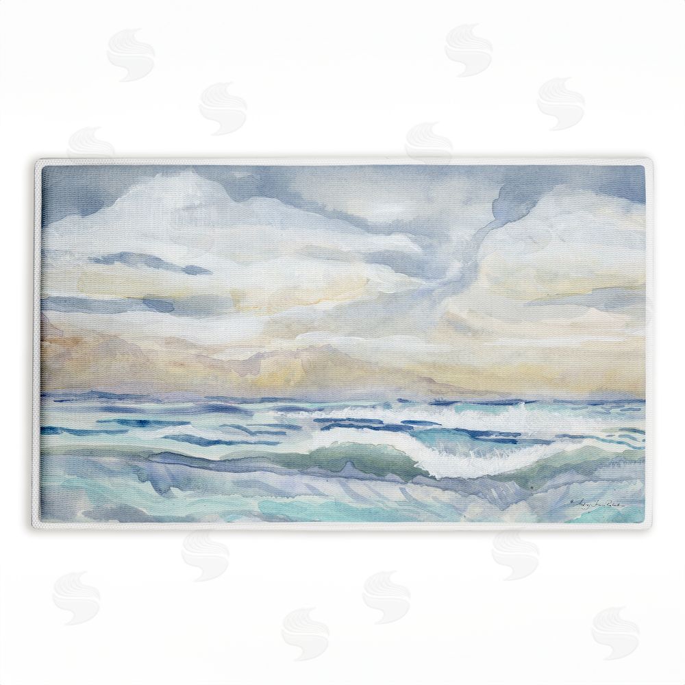 Audrey Jeanne Roberts Tranquil Watercolor Waves Plush Bathroom Floor Mat