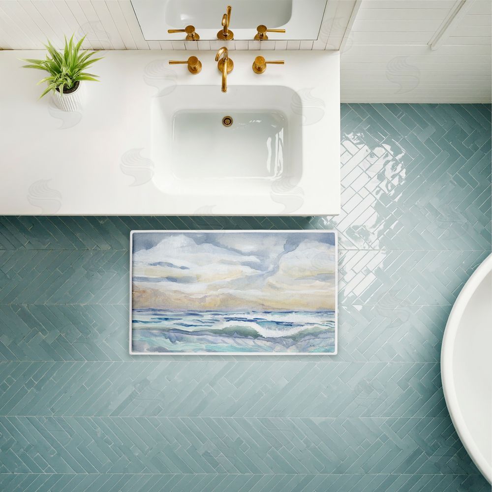 Audrey Jeanne Roberts Tranquil Watercolor Waves Plush Bathroom Floor Mat