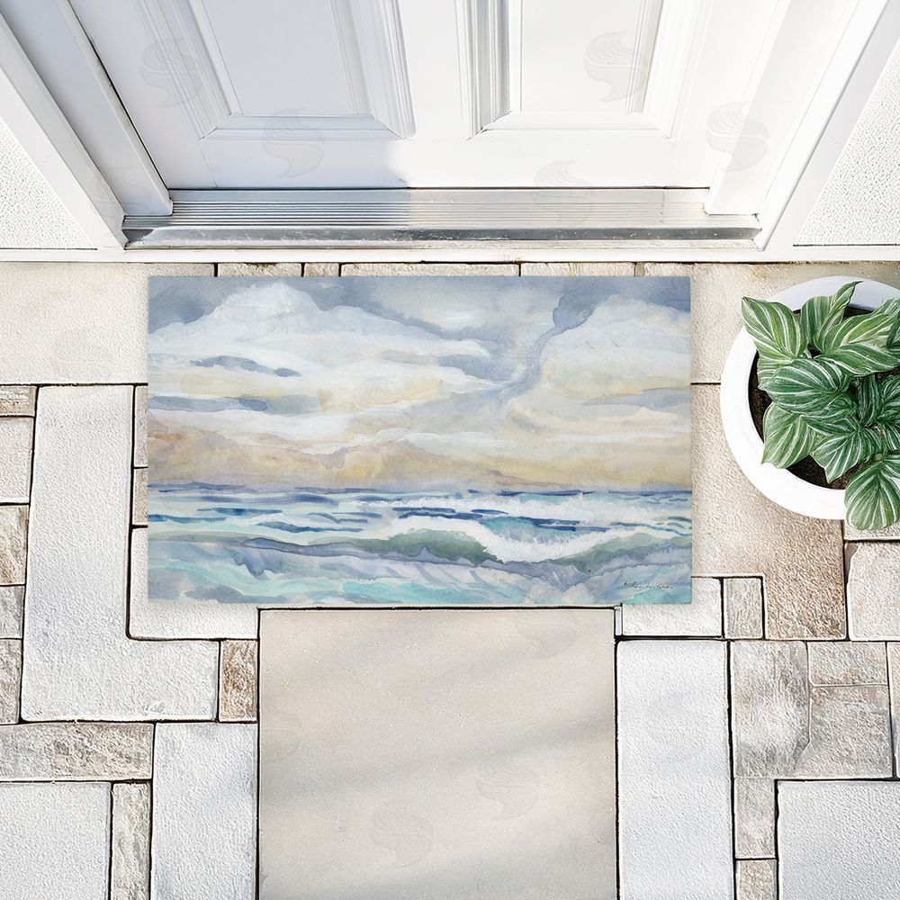 Audrey Jeanne Roberts Tranquil Watercolor Waves Unwoven Outdoor Door Mat