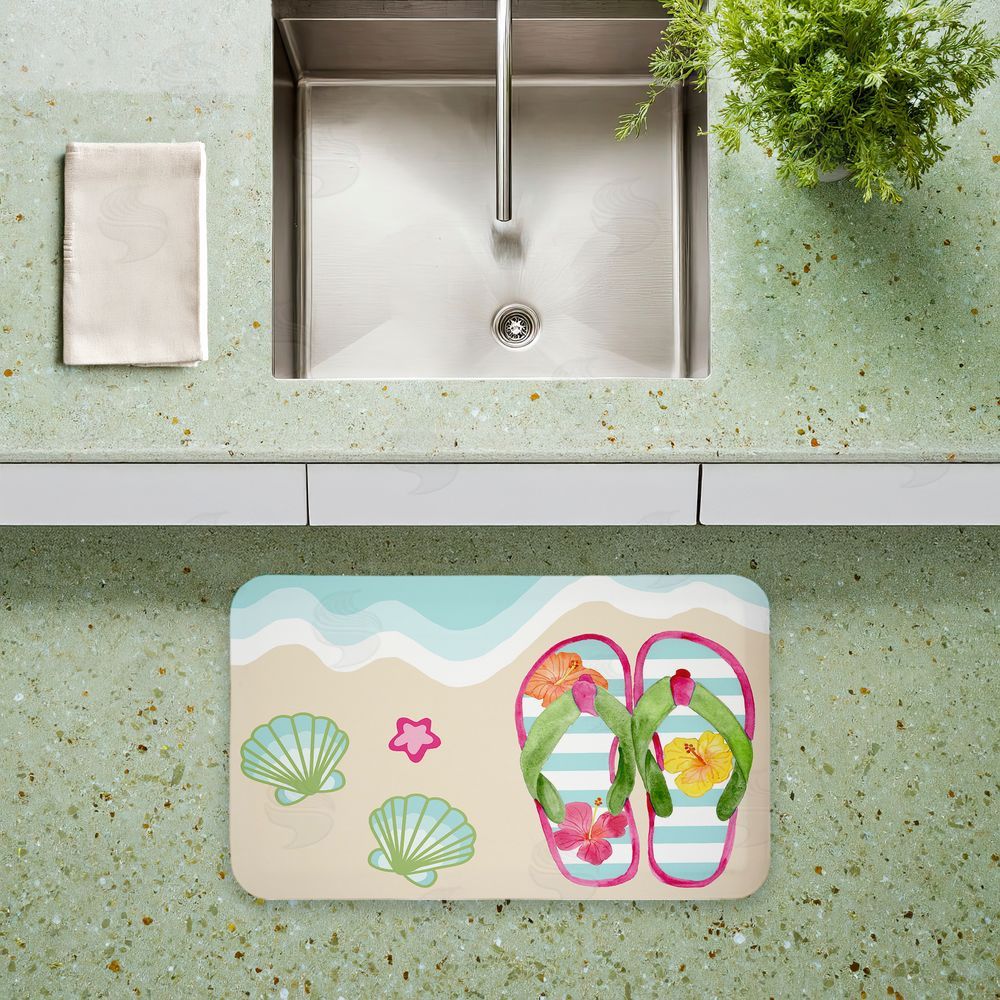 Audrey Jeanne Roberts Flip Flops on Beach Shore Kitchen Floor Mat