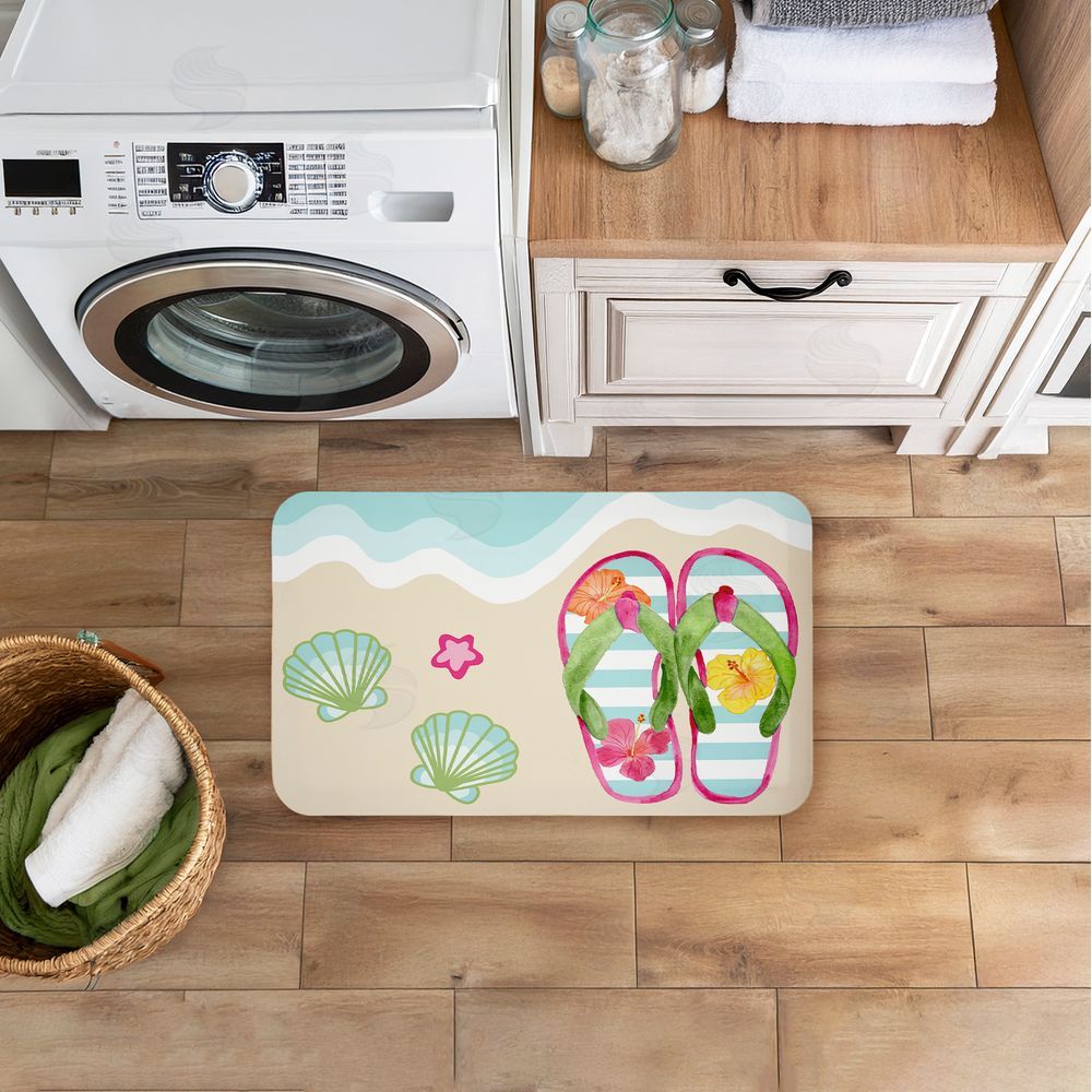 Audrey Jeanne Roberts Flip Flops on Beach Shore Kitchen Floor Mat
