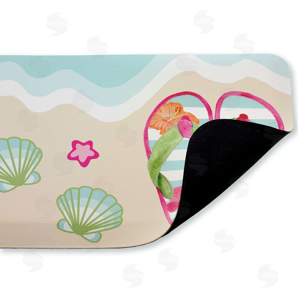 Audrey Jeanne Roberts Flip Flops on Beach Shore Kitchen Floor Mat