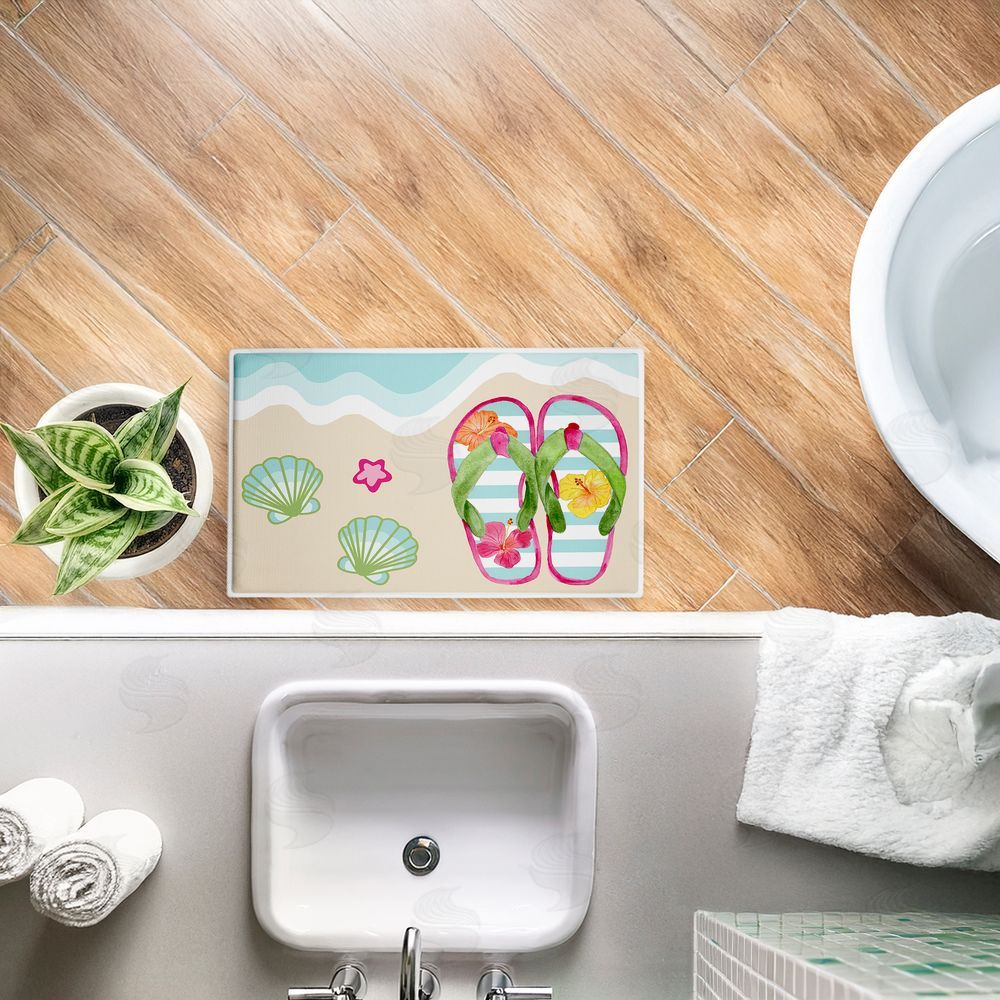 Audrey Jeanne Roberts Flip Flops on Beach Shore Plush Bathroom Floor Mat