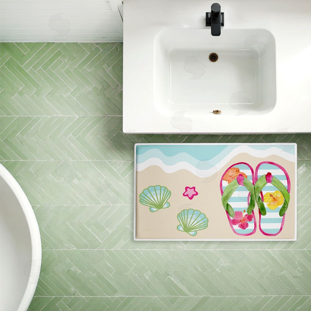 Audrey Jeanne Roberts Flip Flops on Beach Shore Plush Bathroom Floor Mat
